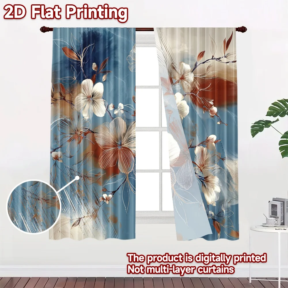 2D flat 2pcs Curtain Home Short Curtains Floral Branches Durable polyester fiber Party & Holiday Decor Perfect for Indoor
