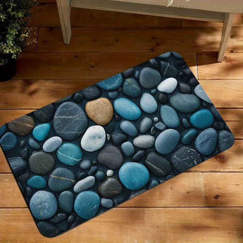 One piece dark grey stone pebble door mat, soft mat kitchen home floor decoration washable, entrance hallway living room mat