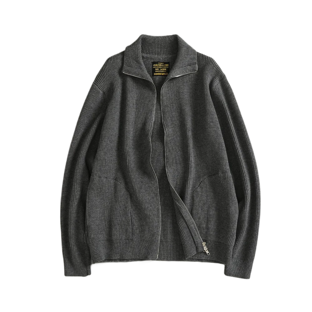 5134# Autumn and Winter New American Retro Wool Blended High-end Thickened Knitwear Men's Stand Collar Cardigan Sweater Jacket