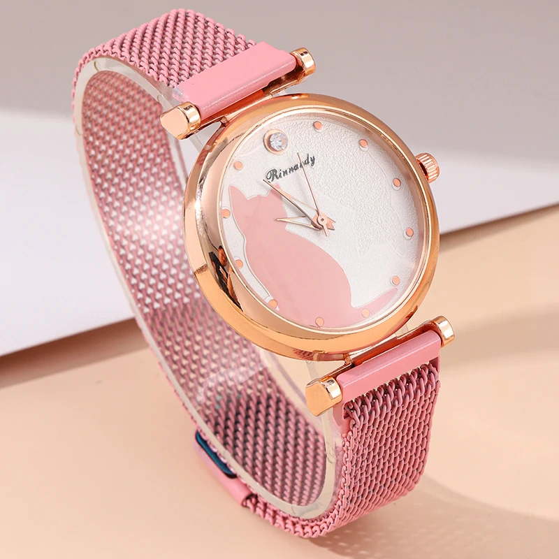 2pcs/set Women\'s Couple Quartz Wristwatch Luxury Women Mesh Belt Quartz Wrist Watches Women Business Casual Wristwatches