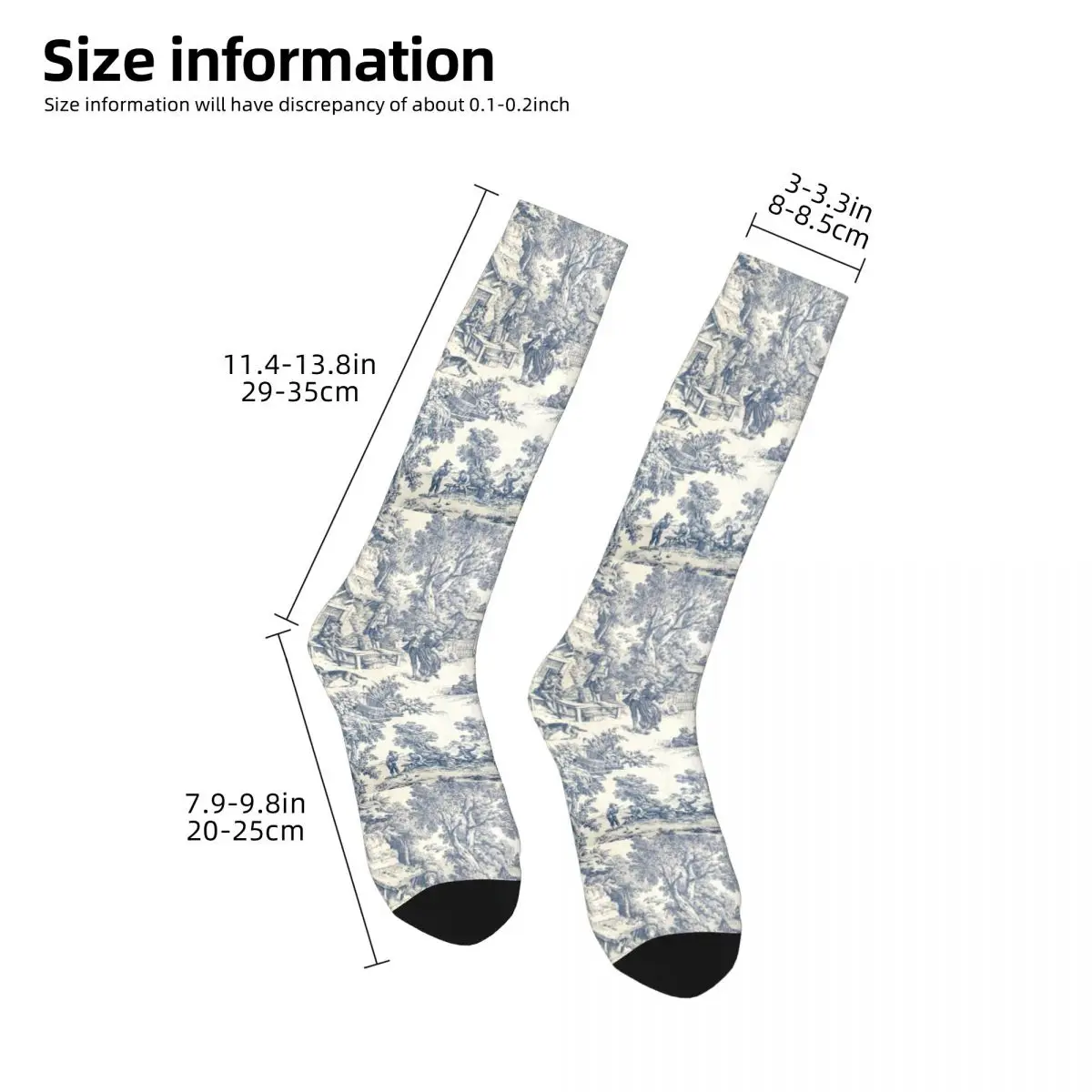 Toile De Jouy Number 2 Thigh Knee High Socks Women Warm Fashion French Navy Blue Motif Stockings