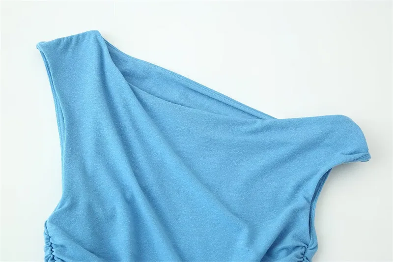 Y2k 2026 Woman Shirt Blue Sleeveless Mujer Spring New Women's Fashion Sexy Hot Girl Asymmetrical Pleated Top