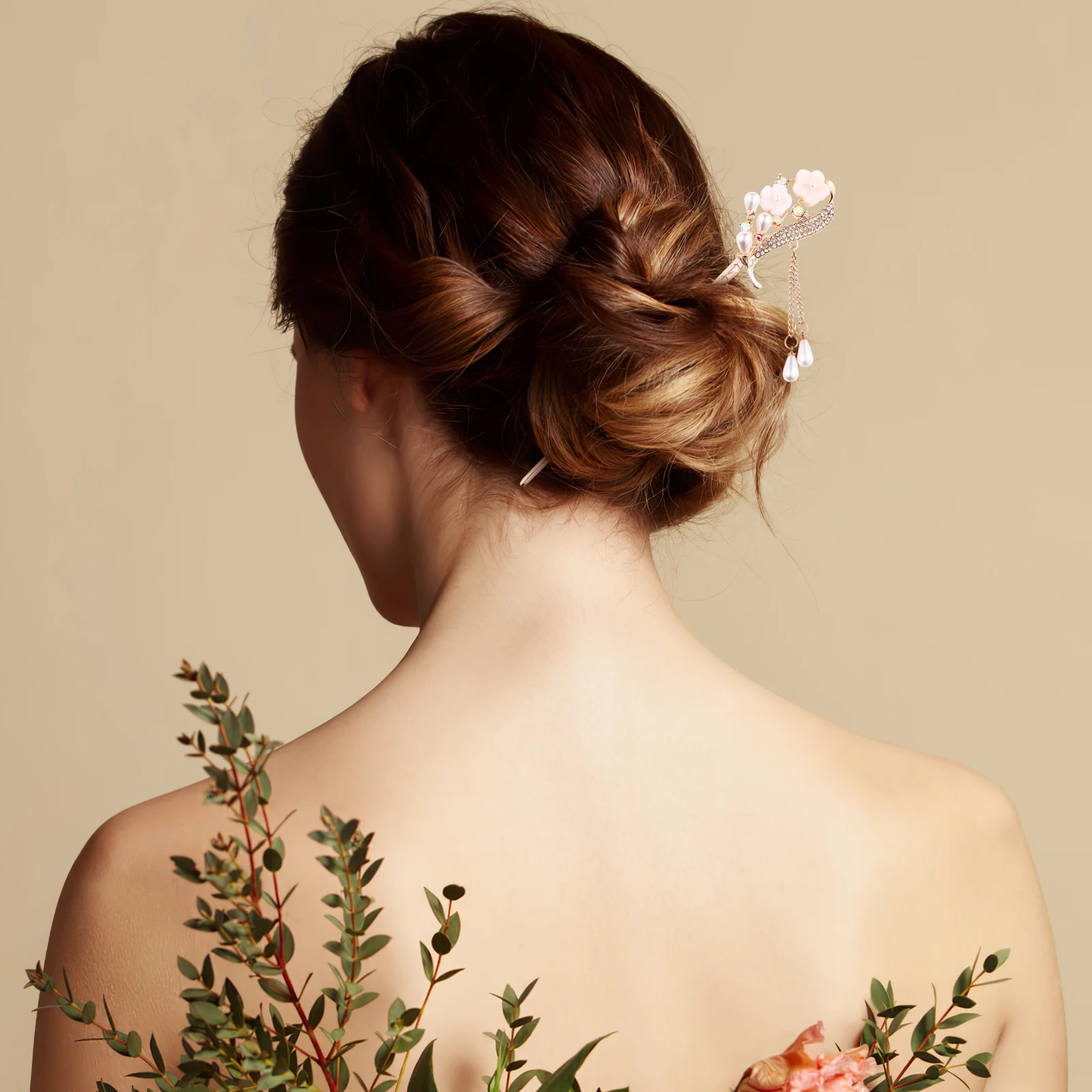 

2Pcs Pearl Hair Accessories Rhinestones Flowers Beads Chain Tassels Chinese Style Vintage Elegance Bun Styling