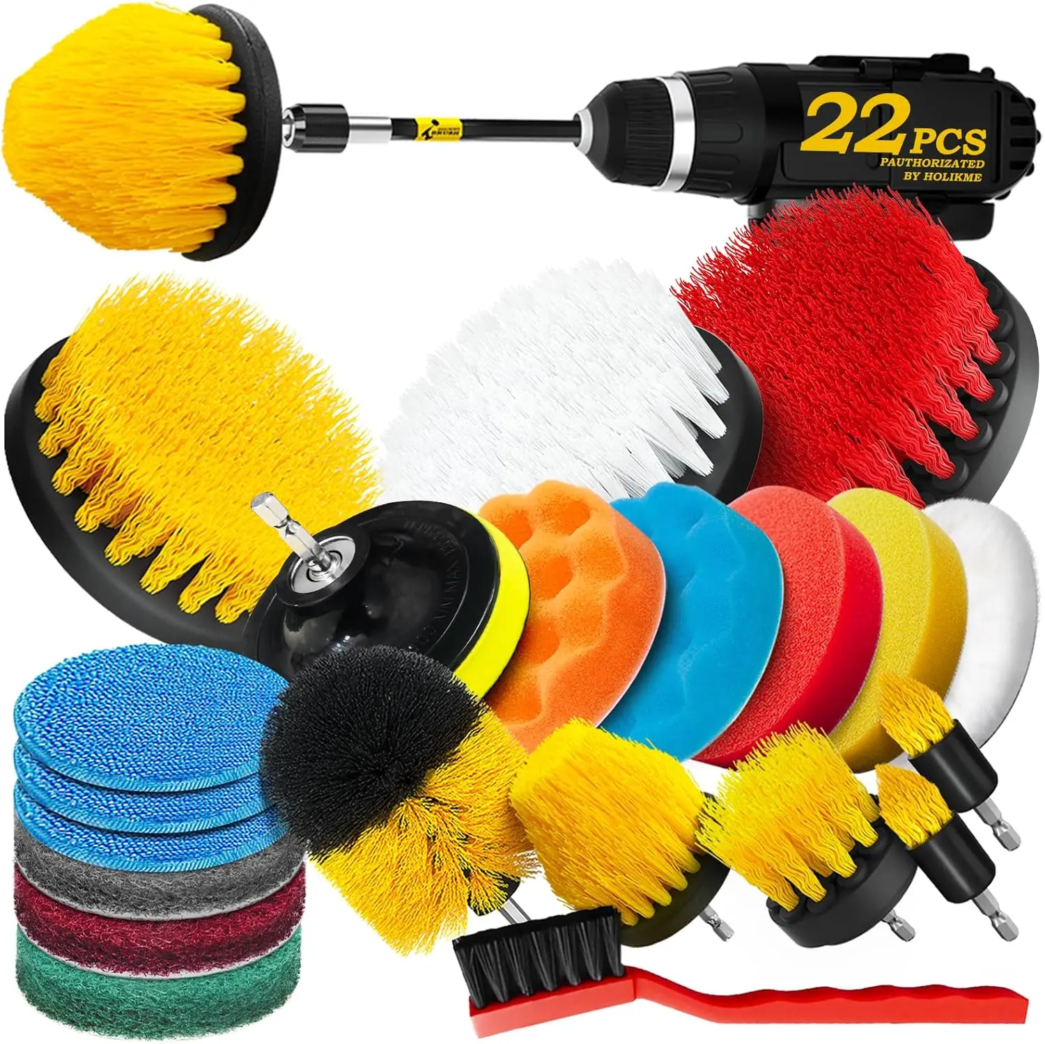 

Holikme 22Pack Drill Brush Attachments Set,Scrub Pads & Sponge, Buffing Pads,Power Scrubber Brush,Car Polishing Pad Kit,Wax Appl