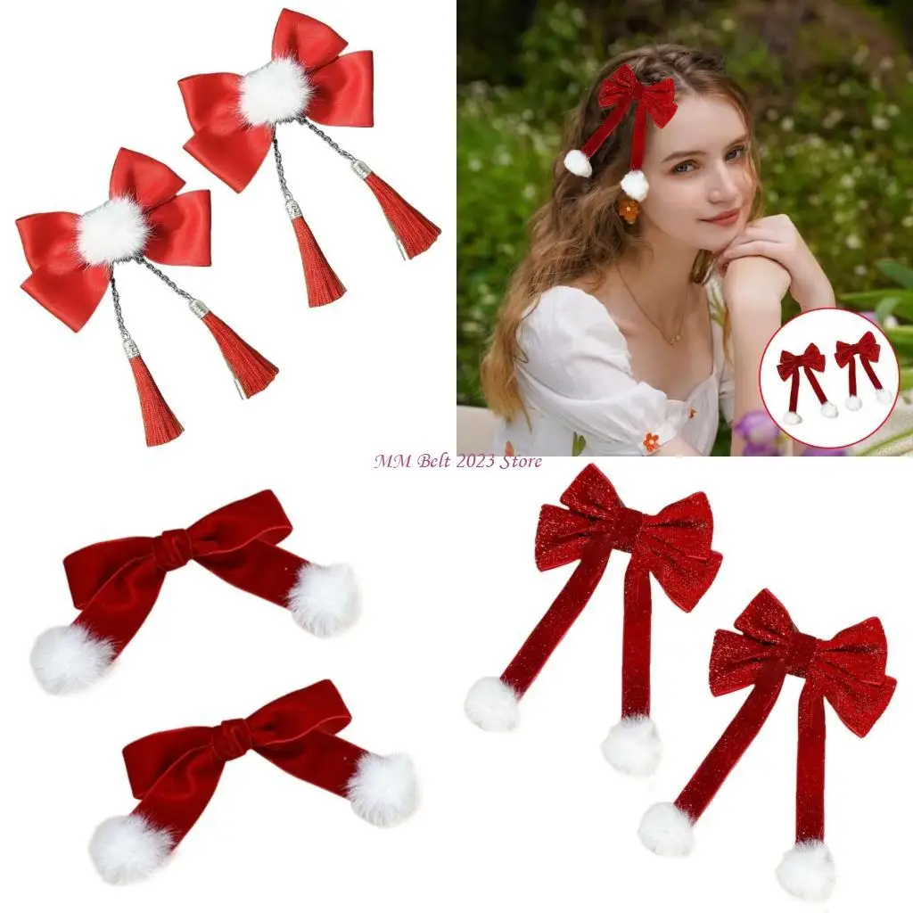 

49ME Elegant Hairpin Sweet New Year Barrette Pompoms Bowknot 2000s Bunches