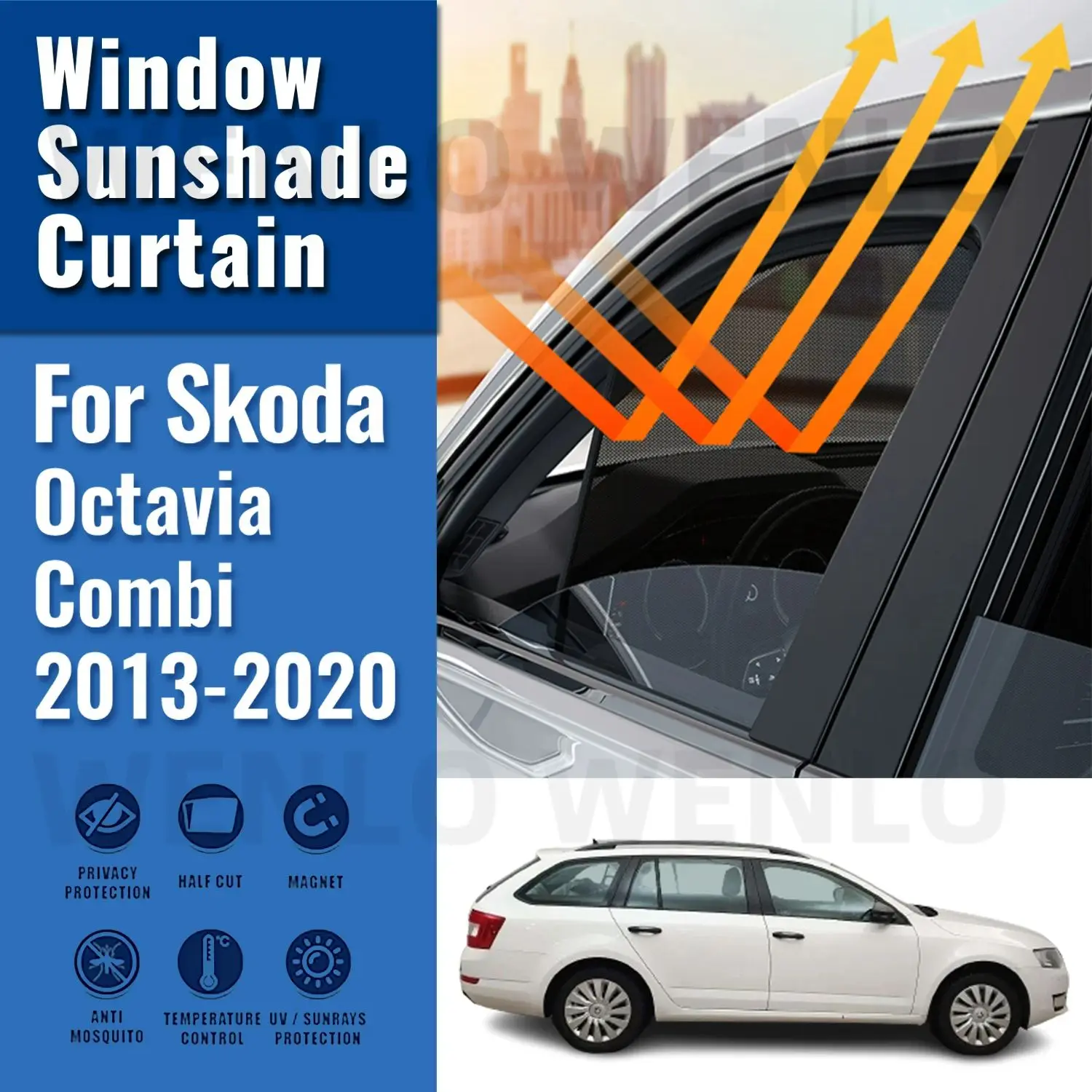 

For Skoda Octavia Touring Combi Mk3 2013-2020 Car Window Sunshade Magnetic Curtain Sun Shade Visor Net Mesh Protect Kids