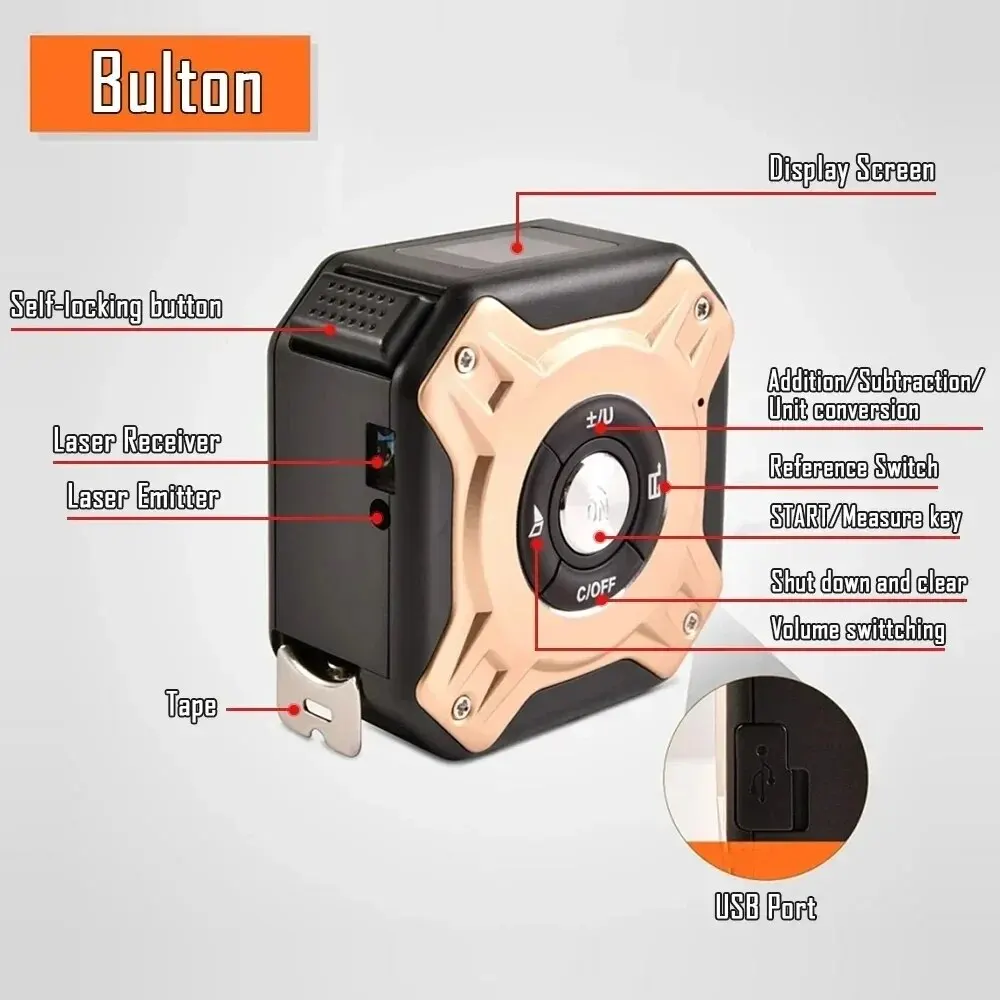 3 In 1 Laser Rangefinder 40 M / 60 M Distance Measurement With Backlit Display Rangefinder Scale Area / Distance Rechargeable