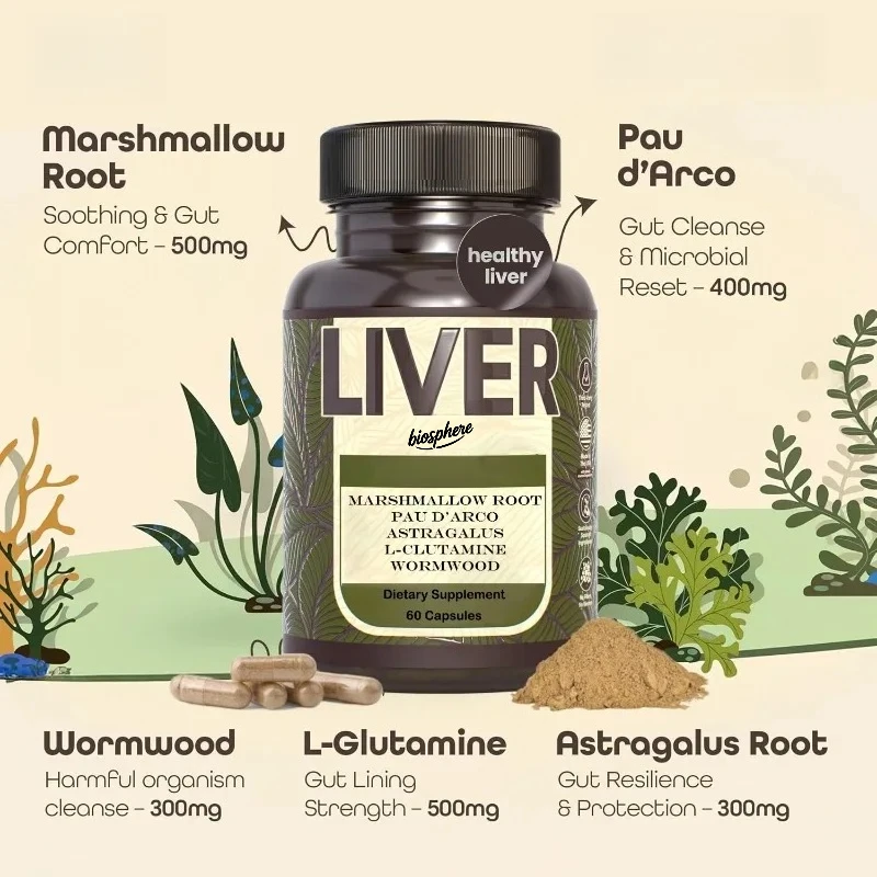 

Candida capsules containing marshmallow roots, Woolwood liver cleansing support -60 capsules