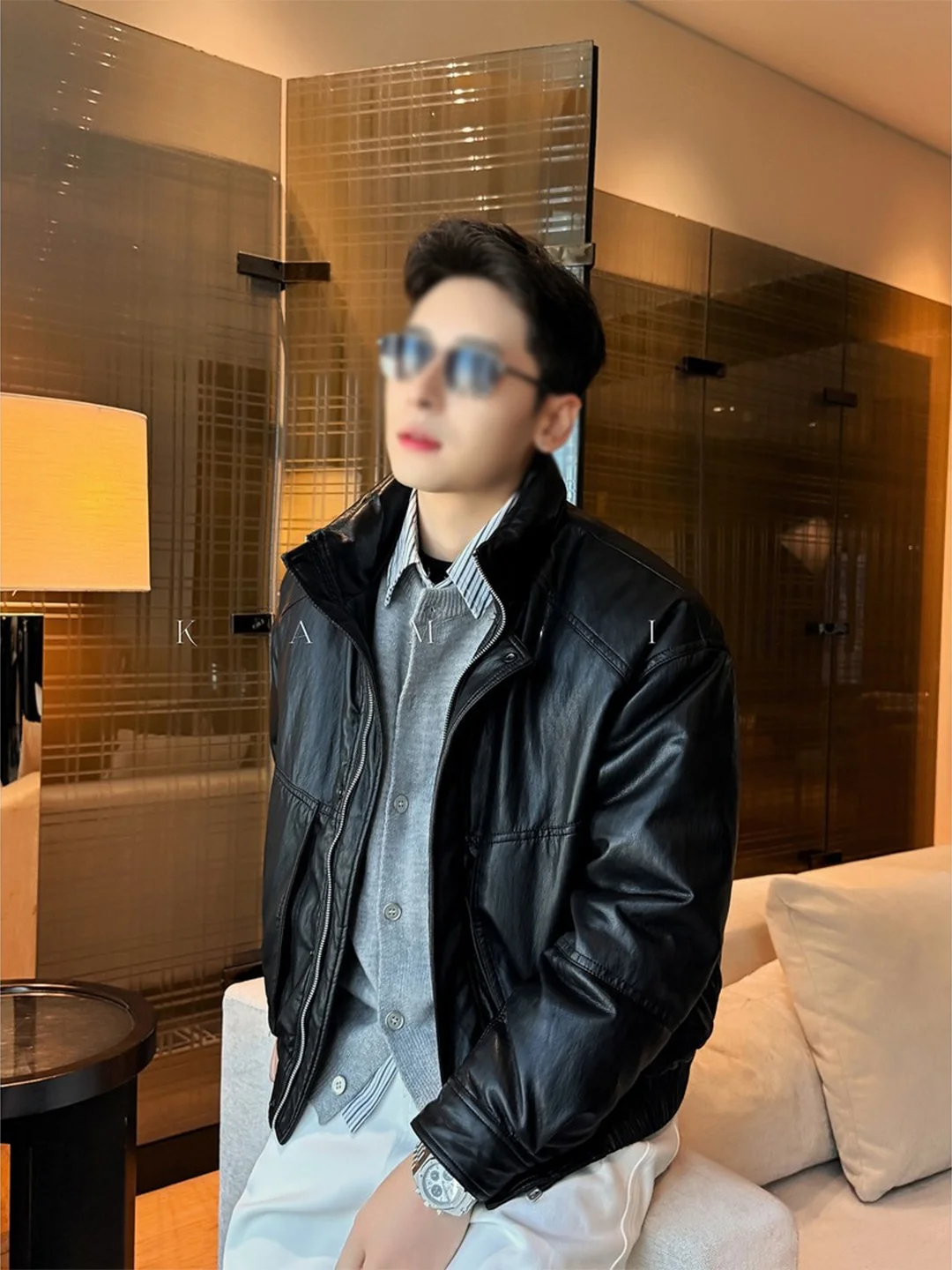 

Retro American Sle Men's ort down Jaet Leather Deconstructed Warm Outerwear Faionable Commuter Wind for Winter