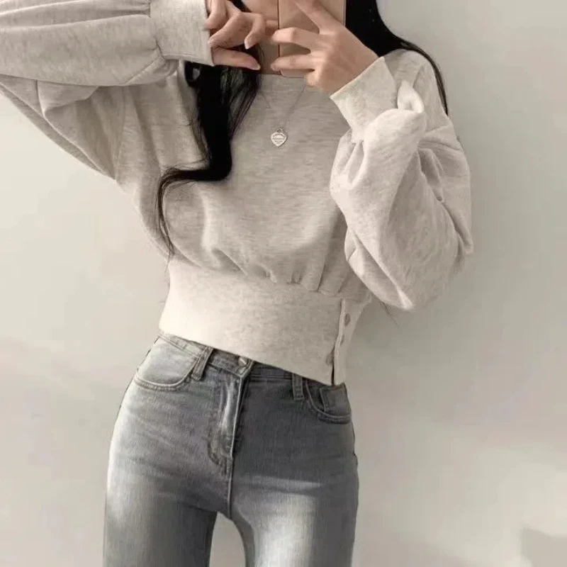 Korean Chic Spring Autumn New Long Sleeve Loose Button Short T Shirts Solid Loose Youth Casual Tops Fashion Trend Women Clothing