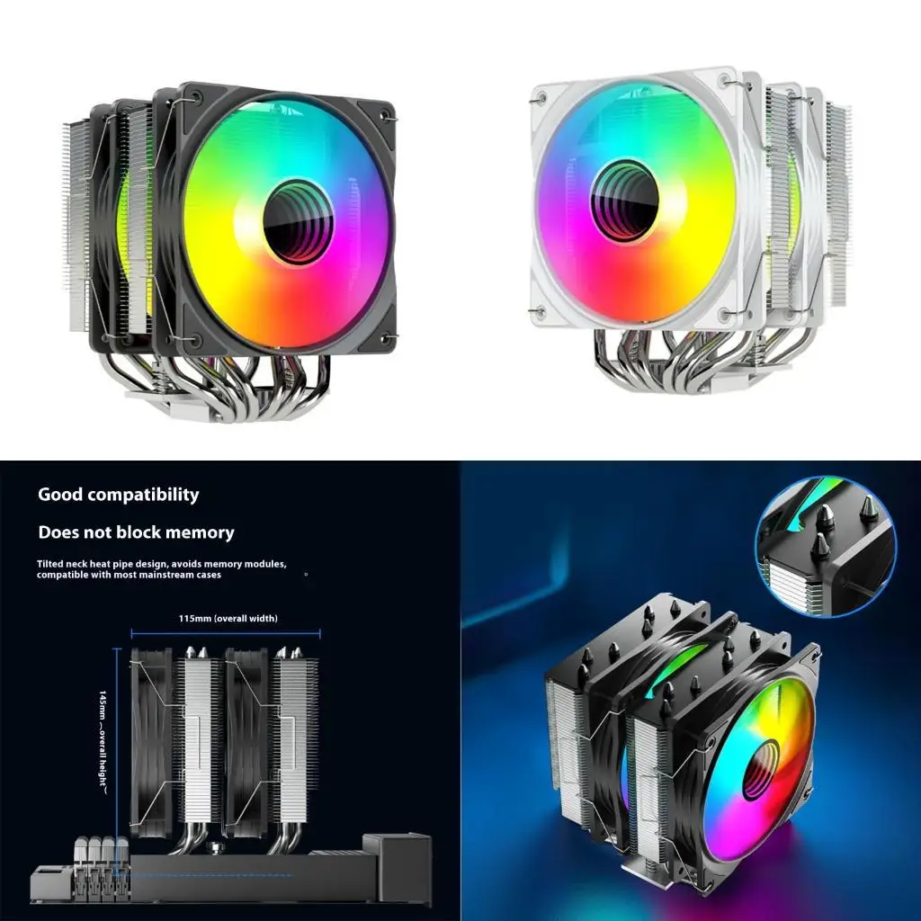

652F MultiPlatform Compatible CPU Coolers Cooling Fan 6Copper Heat Pipes Double Tower Design 4Pin PWM Fan ARGB