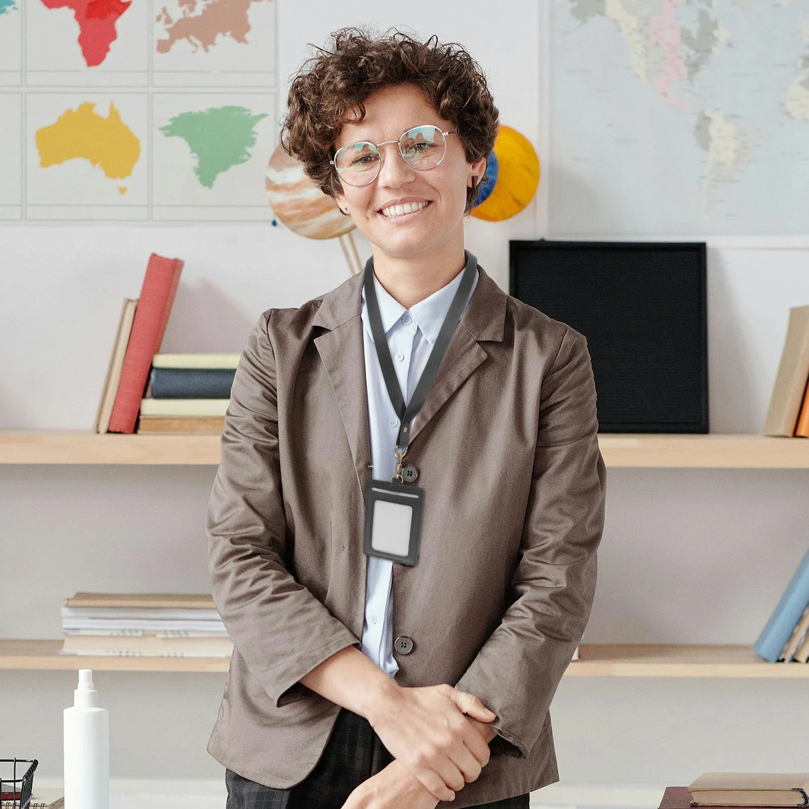 

Id Card Sleeve Work Certificate and Badge Lanyard Cards Protective Covers Black Pu Holder for