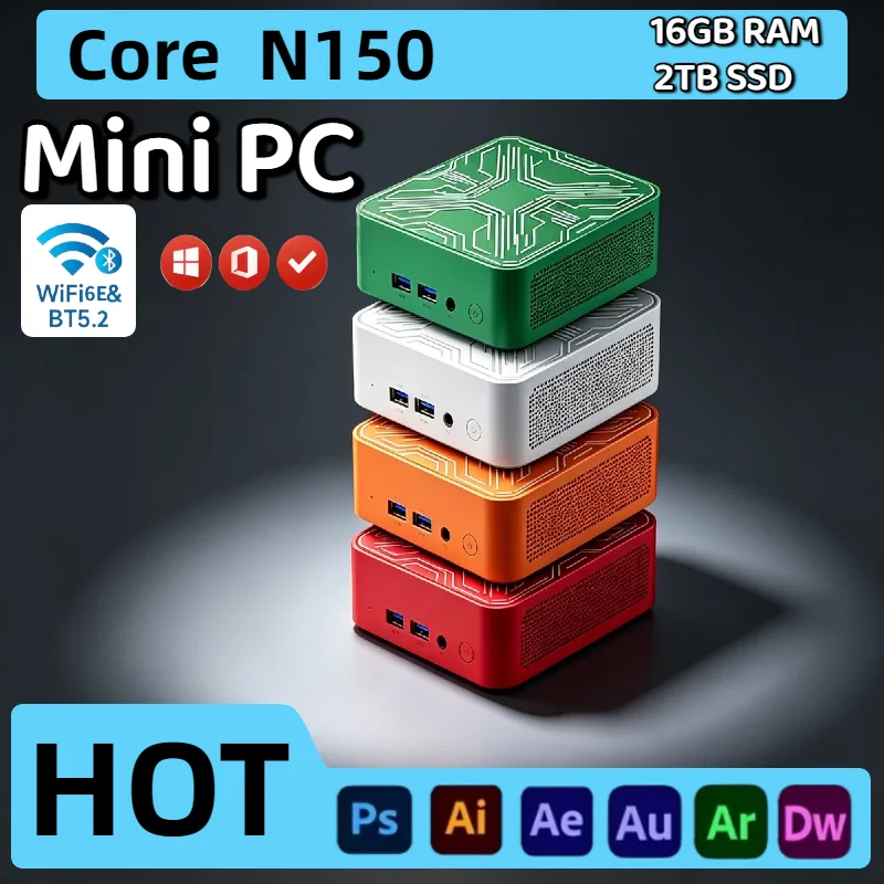 Intel N150 Mini Desktop PC 16GB DDR4 2TB NVMe SSD Triple 4K WiFi6 Silent Cooling Office Home Pro Ultra