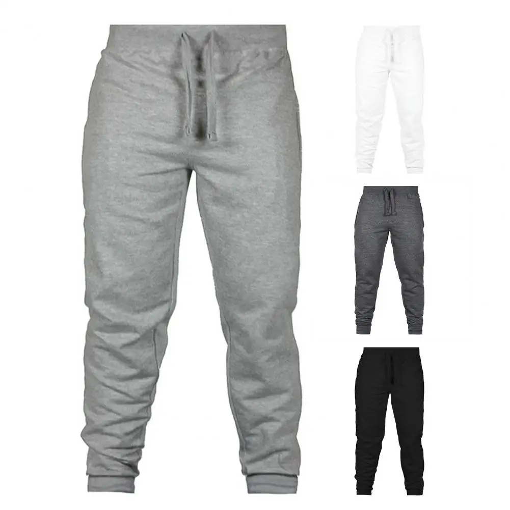 

Men Winter Pants Plush Drawstring Plus Size Pants Slim Fit Mid Waist Warm Ankle-banded Sports Trousers Daily Sweatpants