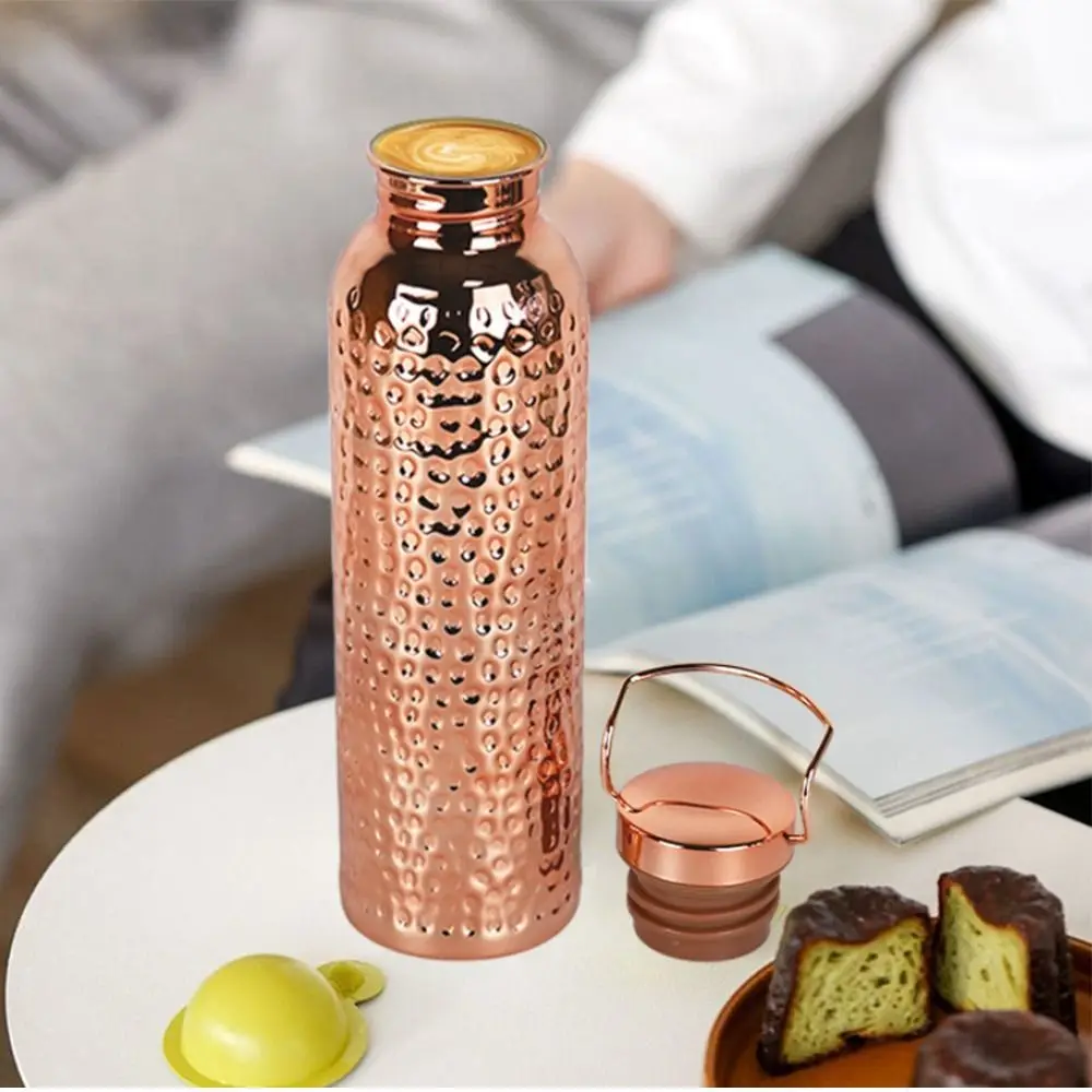 

304 Stainless Steel Electroplated Copper Water Bottle Portable 800ML Stainless Steel Drinking Cup Leak-Proof Hammer Pattern