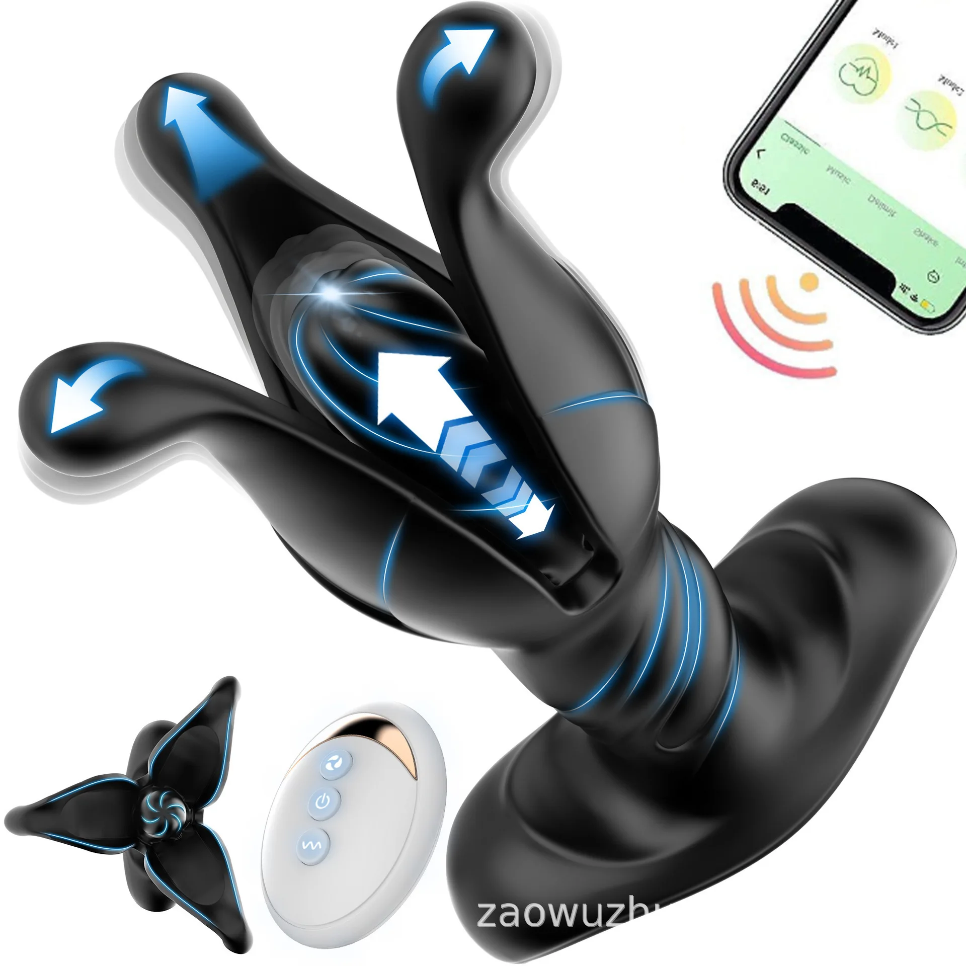 Bezprzewodowy masażer prostaty sterowany aplikacją z rozszerzalnym wibrującym korkiem analnym, zabawka erotyczna dla mężczyzn poprawiająca zdrowie seksualne i przyjemność.