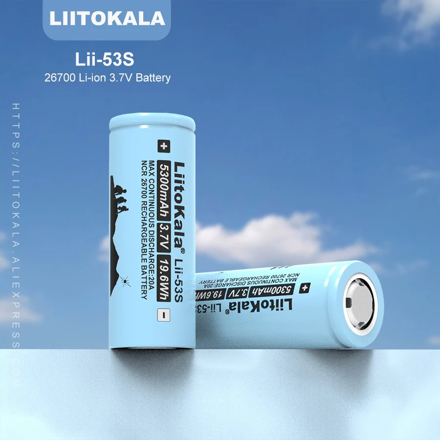 Liitokala LII-53S 26700 20A 3.7V Power Rechargeable Lithium Battery 5300mA Suitable for Flashlight batteries