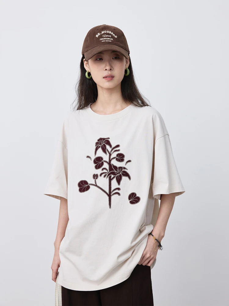 

Оригинальная женская футболка CAREMIND с вышивкой и принтом, круглый вырез, свободный крой, повседневная, из хлопка, летний топ