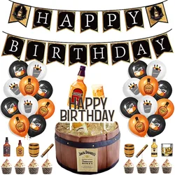 Decoraciones de fiesta de cumpleaños de whisky para hombres y mujeres, botella de whisky, pancarta de globos de aluminio, adornos para pasteles, 30, 40, 50, 50, decoración de fiesta de cumpleaños