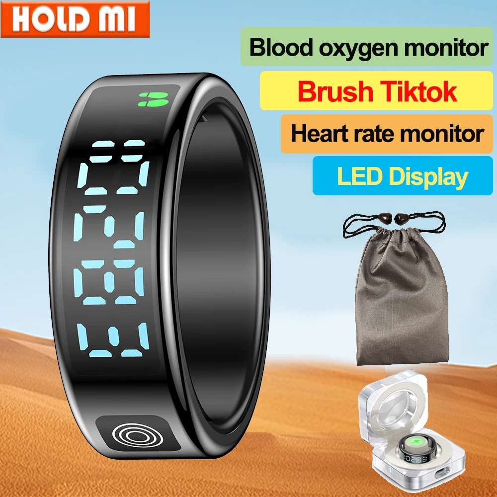 

New Smart Ring with Display Heart Rate Blood Oxygen Monitor 5ATM Waterproof Multi Sports Modes SR08 Finger Rings Men Women Gift