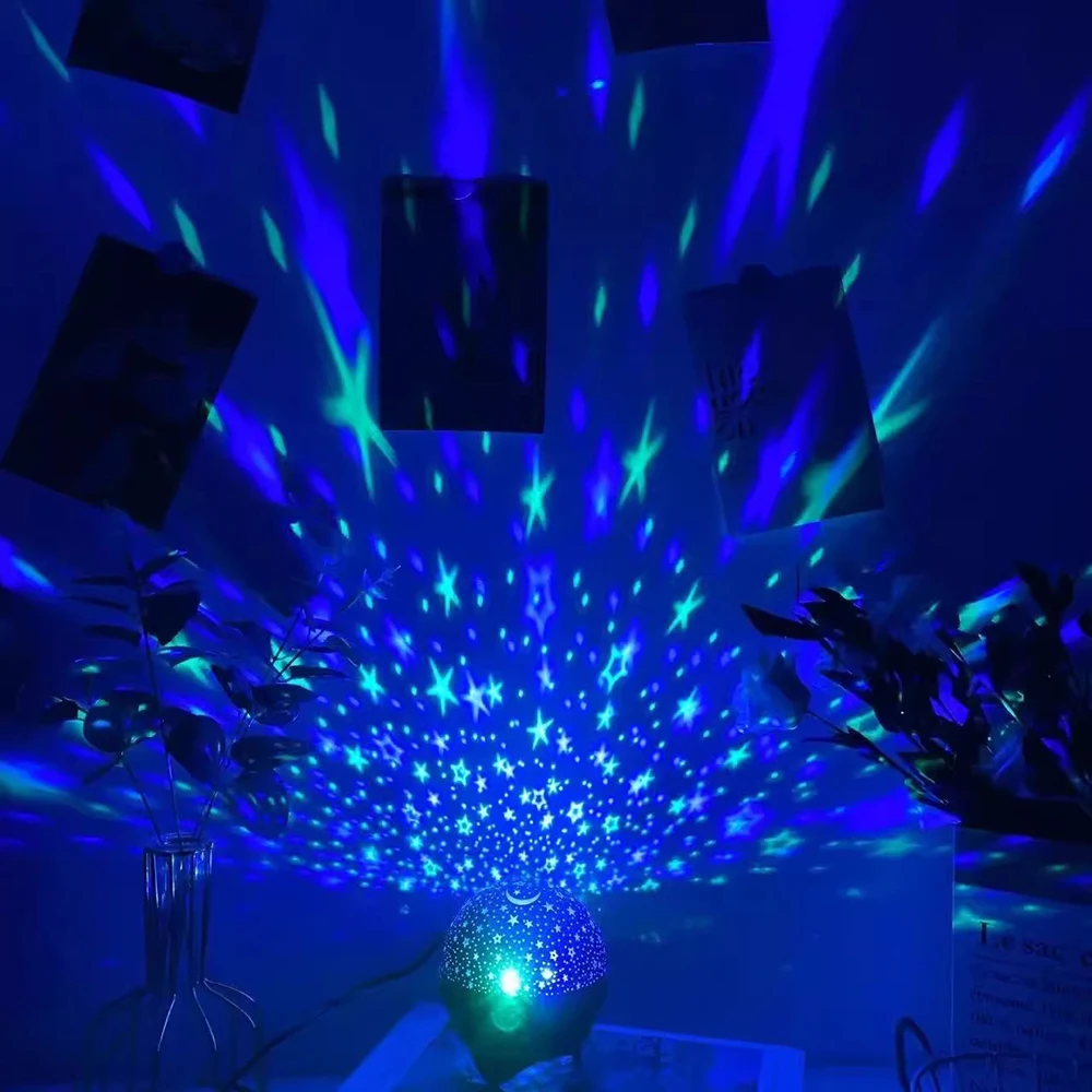 7 Modes RGB Night Lights LED Projector Light Starry Moon Projection Lamp 5V USB for Kids Present Christmas Gift Room Decorations
