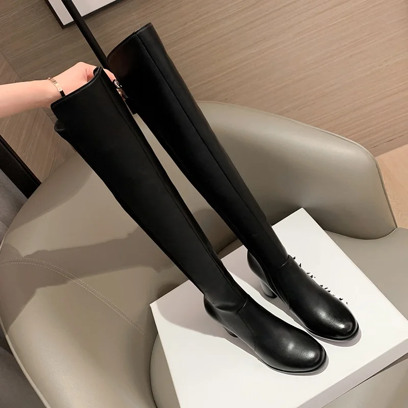 Over-The-Knee High Boots Woman Shoes On Heel 7.5 CM Stretch Boots Elegant Winter Boots Side Zip Spring Autumn High Boots Size 42