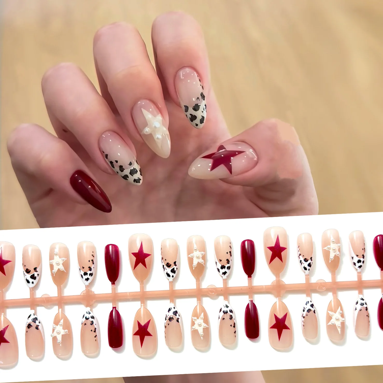 

30 шт. XS/S/M Пресс на ногти Осенние накладные ногти с леопардовым принтом Мода Y2k Звездный декор Сладкие крутые накладные ногти Носимый дизайн