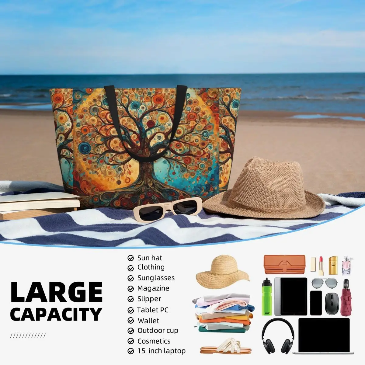 Пляжная большая сумка «Древо жизни», спортивная сумка для занятий йогой, большая большая сумка, женская дорожная сумка, сумка для фитнеса