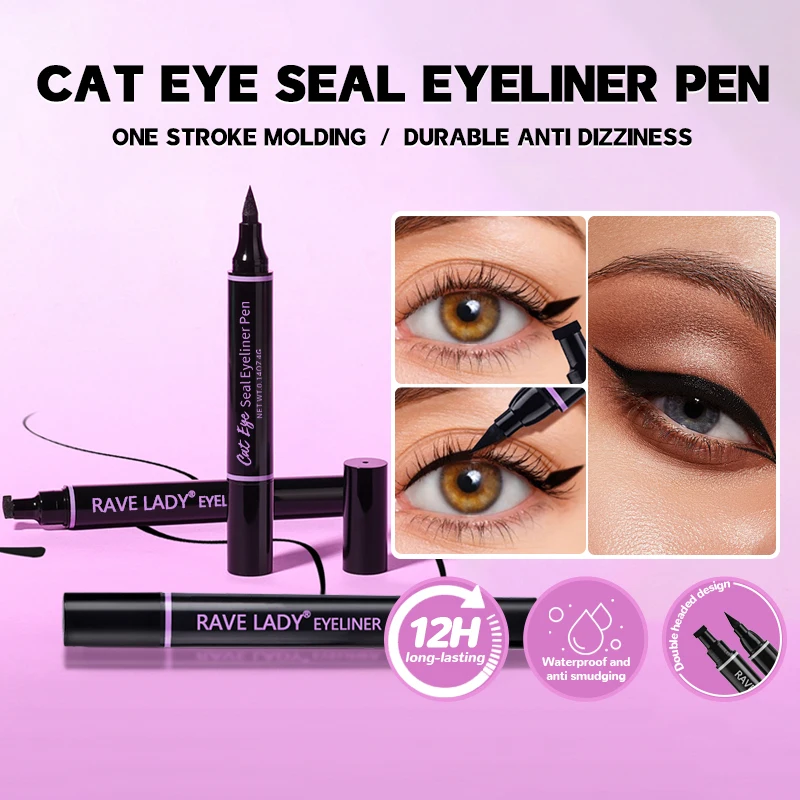 Rave Lady – crayon Eyeliner à tampon noir, Double extrémité, imperméable, séchage rapide, liquide longue durée, maquillage pour les yeux, cosmétiques