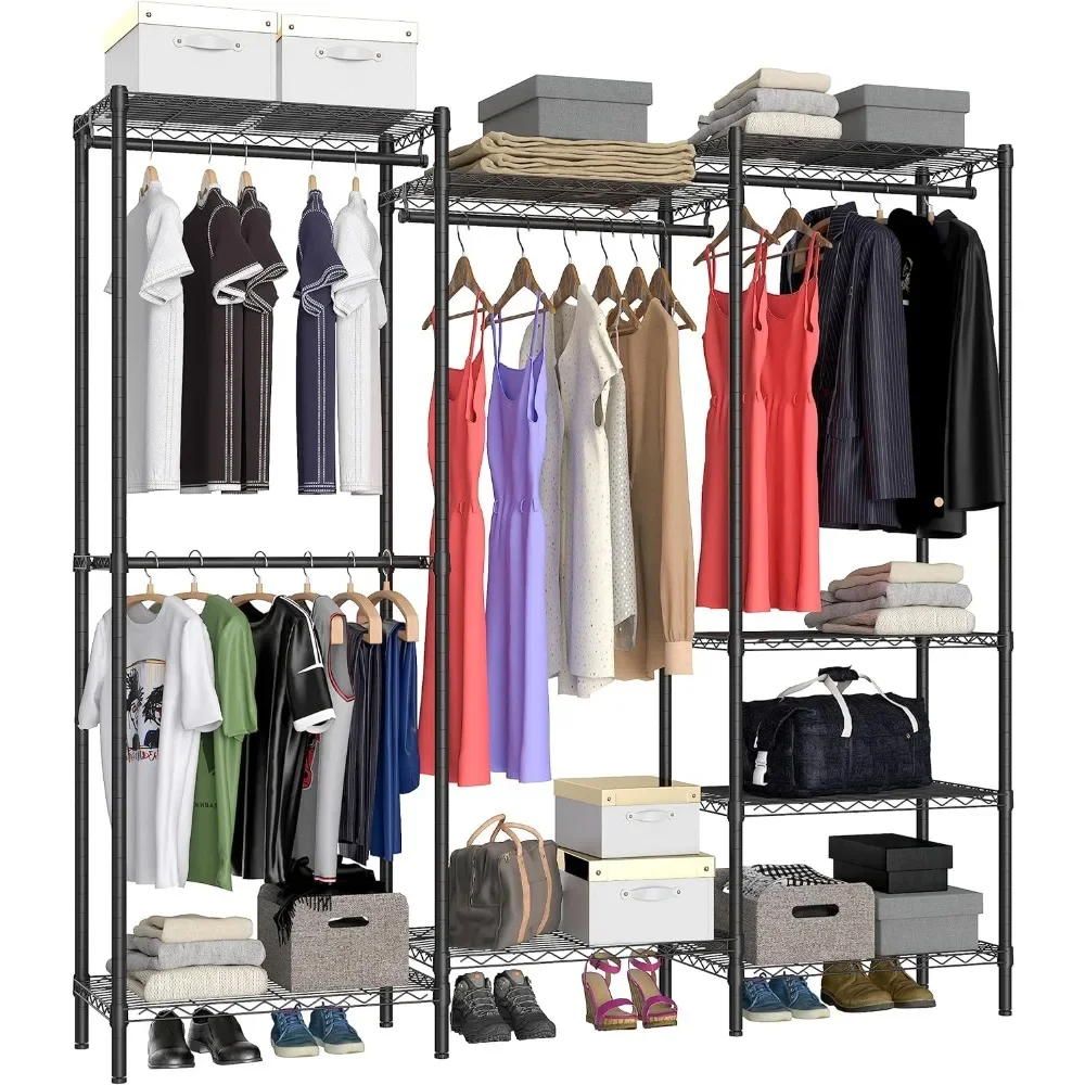 Portable Closet Heavy Duty Clothes Rack, Freestanding Clothing Rack, Metal Garment Rack,Adjustable Custom Closet Rack