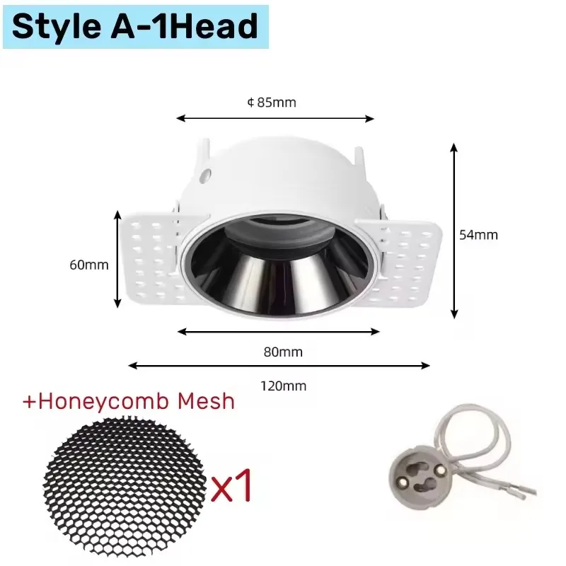 Randloze Verstelbare Anti-Glare LED Spotlight Verzonken Trimless Plafond Downlight GU10/MR16 Spot Light Houder Beugel Fittings - afbeelding 1
