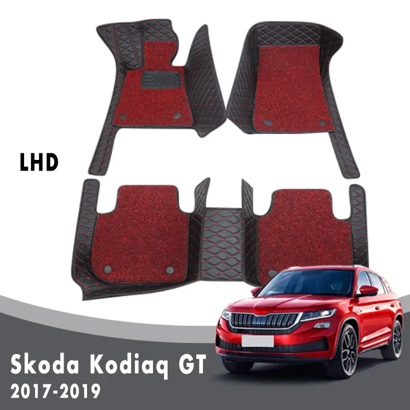 Car Floor Mats Carpets For Skoda Kodiaq GT 2019 2018 2017 Luxury Double Layer Wire Loop Auto Accessories Leather Rugs Waterproof