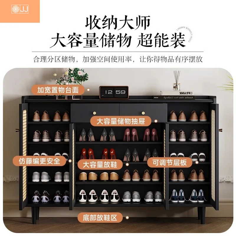 خزانة أحذية منزلية سوداء، خزانة تخزين شرفة باب المنزل مدمجة على الحائط، خزانة روطان سوداء 2024 جديدة