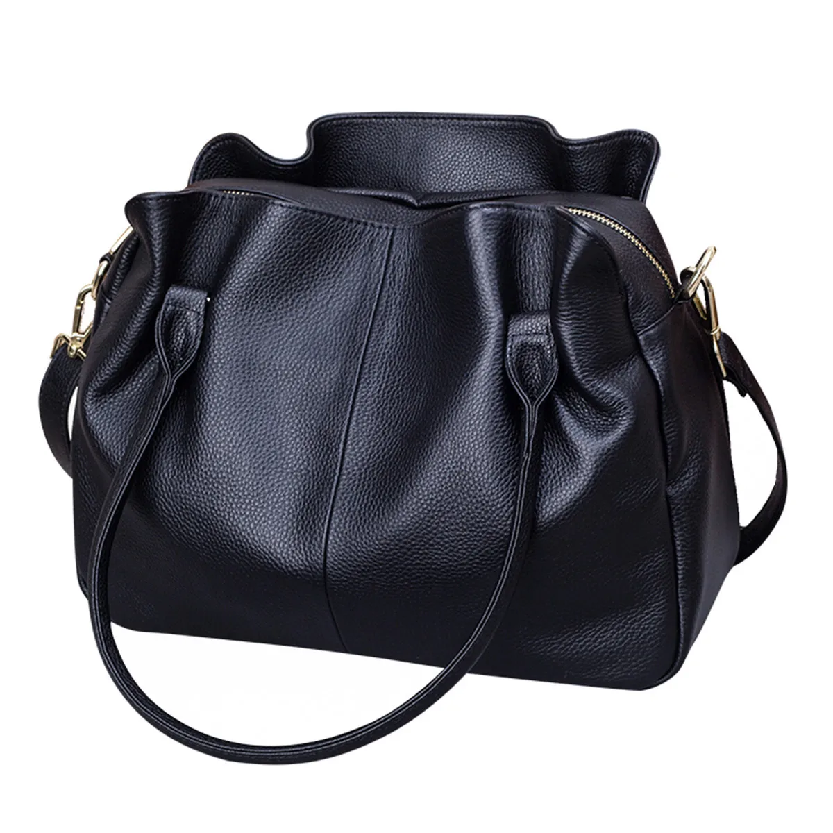 

Casual Black Genuine Leather Bag for Women First Layer Cow Leather Handbag 2023 New Fashion Ladies Tote or Shoulder Bags