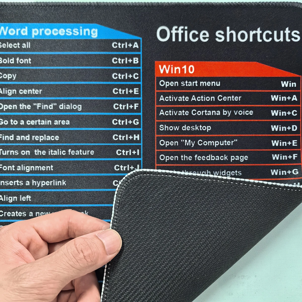 Windows and Excel keyboard shortcuts mouse pad, large keyboard mouse pad with seamed anti-slip base. Office computer desk mat