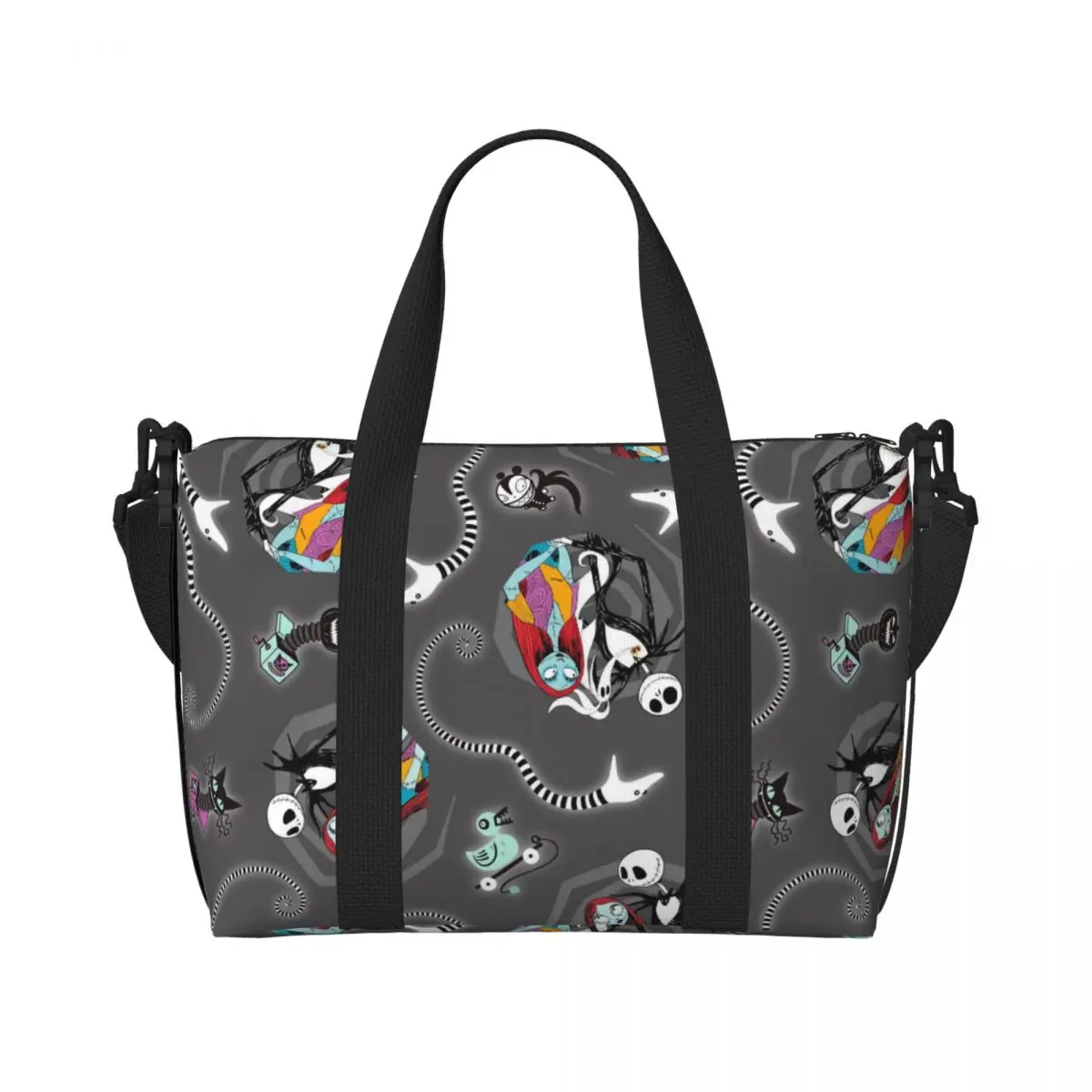

Custom Jack S-Skellingtones Beach Tote Bag for Women Nightmare Before Christmas Big Compartment Beach Gym Travel Bags