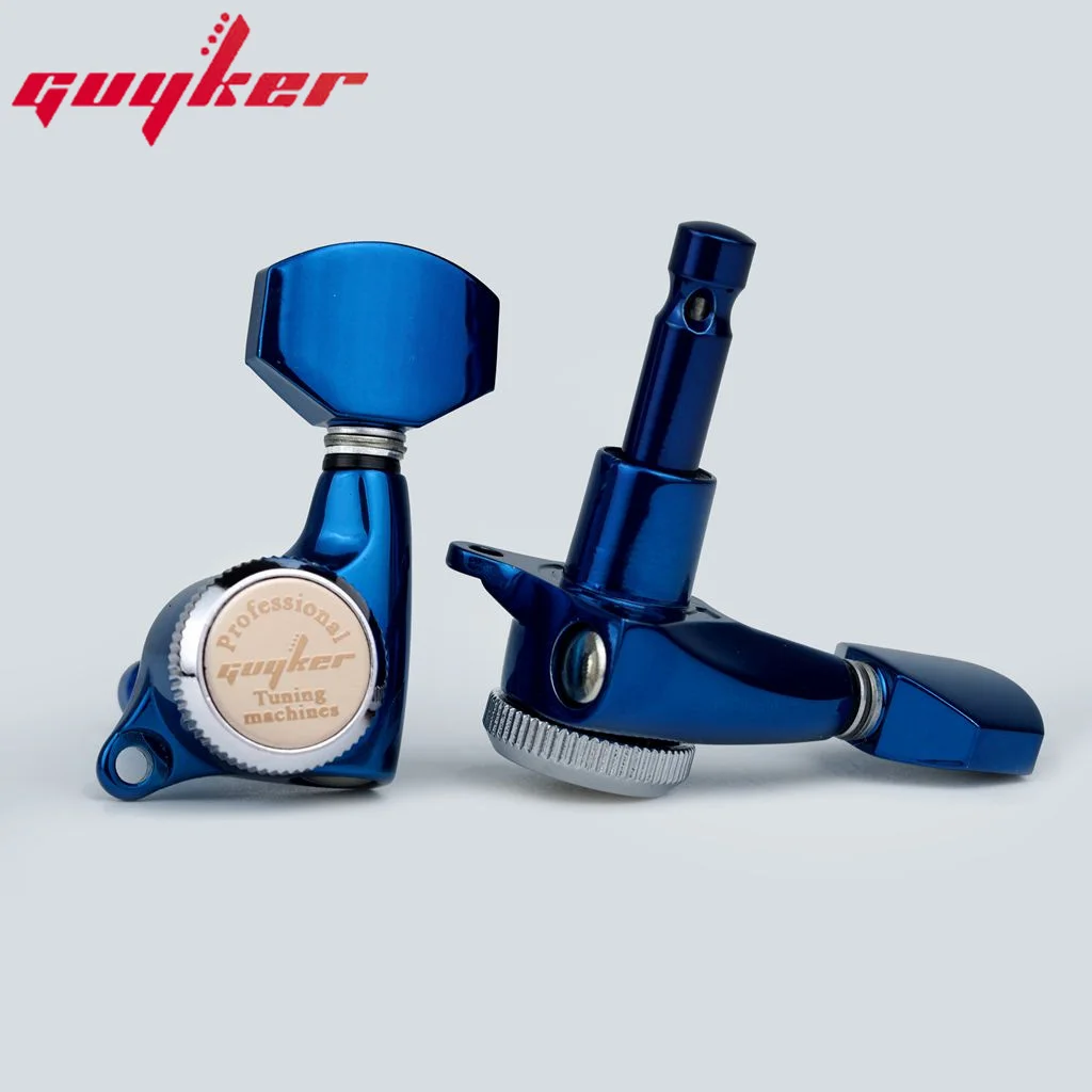 GUYKER Guitar Locking Tuners Electric Guitar Machine Heads Tuners Blue Chrome Guitar Tuning Pegs