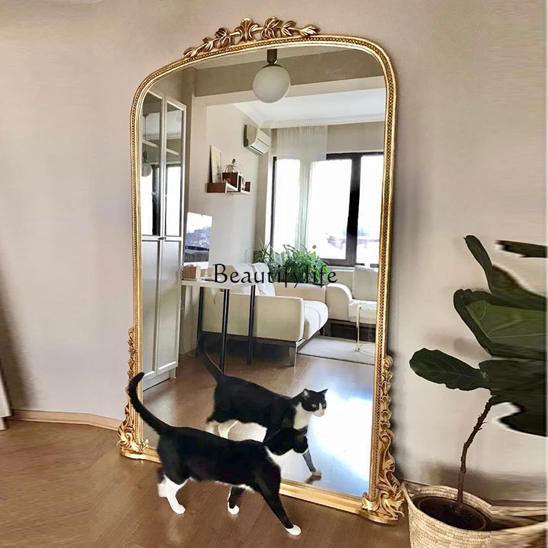 

European retro dressing fitting mirror French engraved full body wall hanging household floor mirror