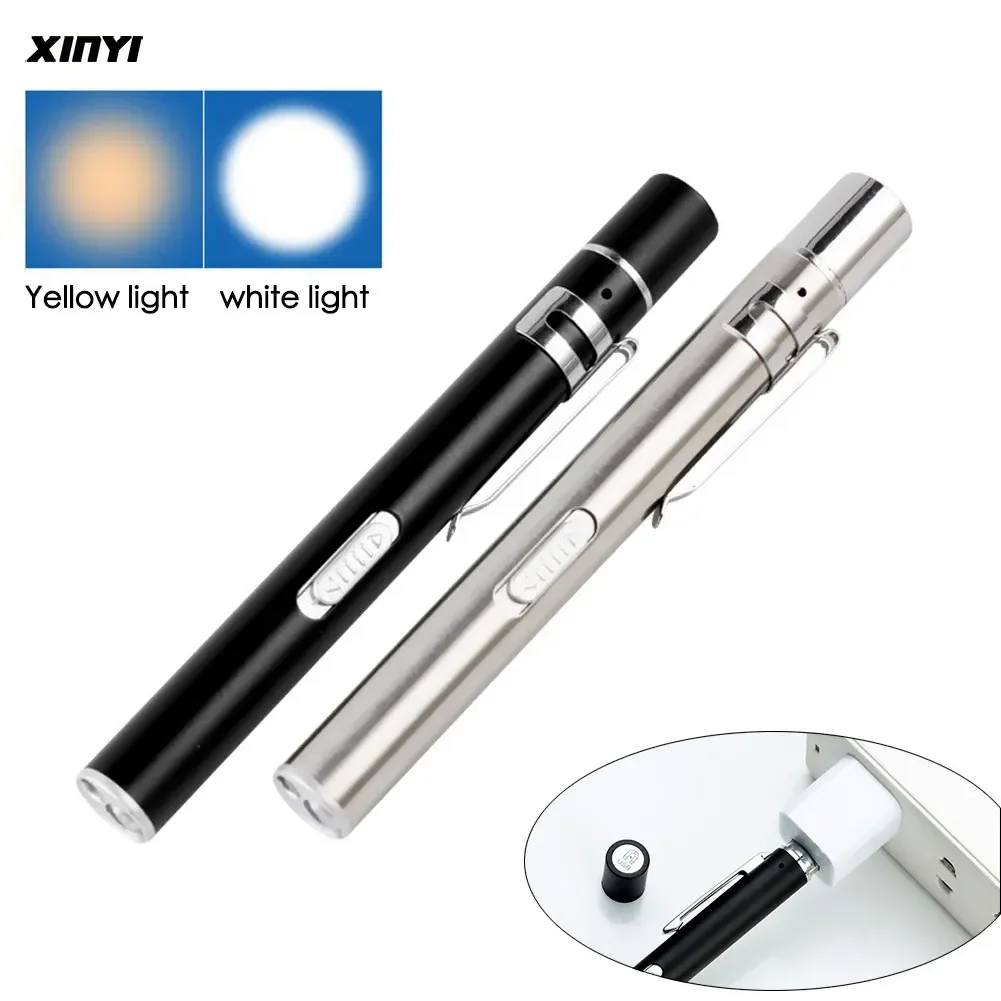 USB Rechargeable Medical Handy Pen Light Mini Nursing Flashlight LED Torch Lamp With Stainless Steel Clip Pocket Led Flashlight