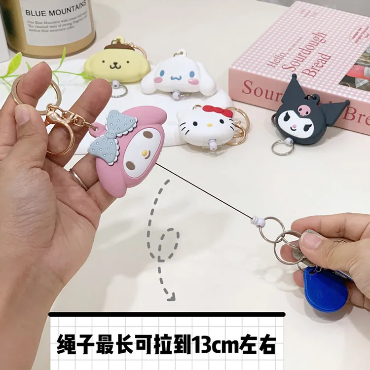 Kawaii Sanrio Anime Kuromi My Melody Cute Cartoon Keychain Easy-Pull Buckle Cinnamoroll Kitty Retractable Keychain Pendant