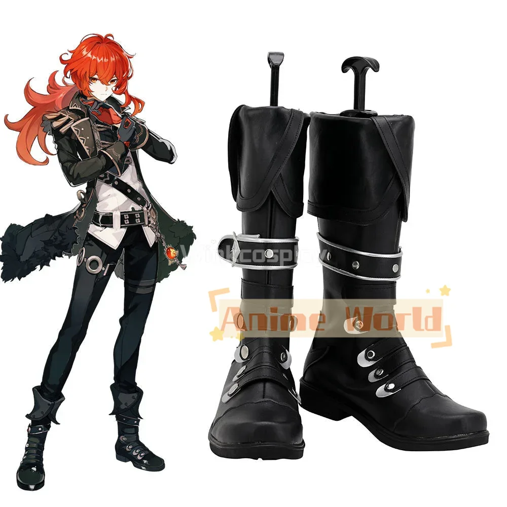 

Genshin Impact Diluc Black Shoes Cosplay Boots Halloween Carnival Boots Custom Made