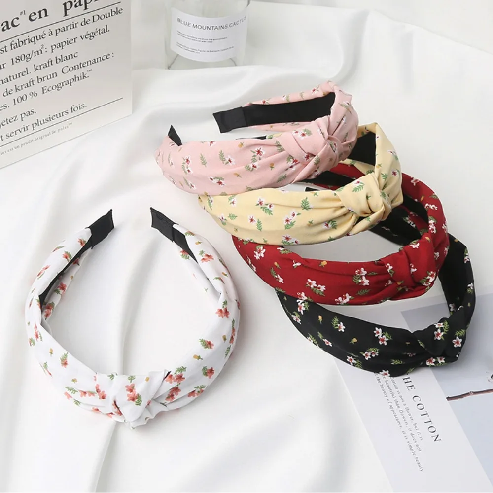 2024 New Printed Headband Wide Edge Simple Hair Band Fabric Knotted Headband Hair Accessories Woman