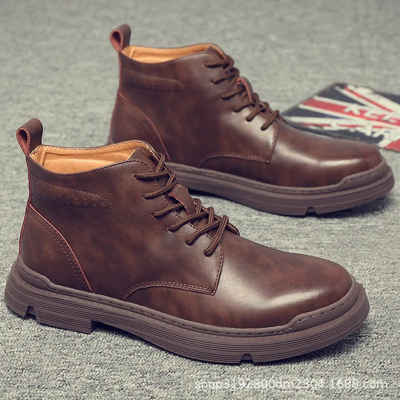 

Мужские зимние замшевые высокие сапоги с короткими сапогами в британском стиле, рабочие ботинки в стиле ретро среднего размера