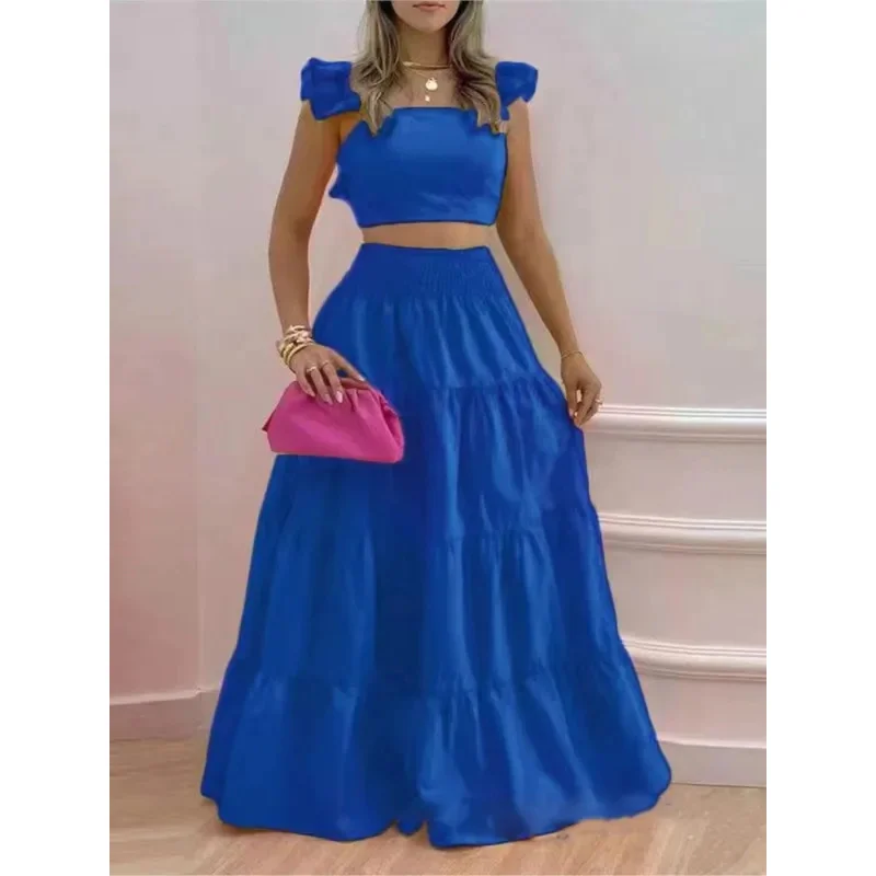 2025 جديد مثير الصلبة اثنين دعوى المرأة موضة عادية فضفاض فستان ماكسي 2 قطعة مجموعة الإناث أنيقة HBear البيت 002