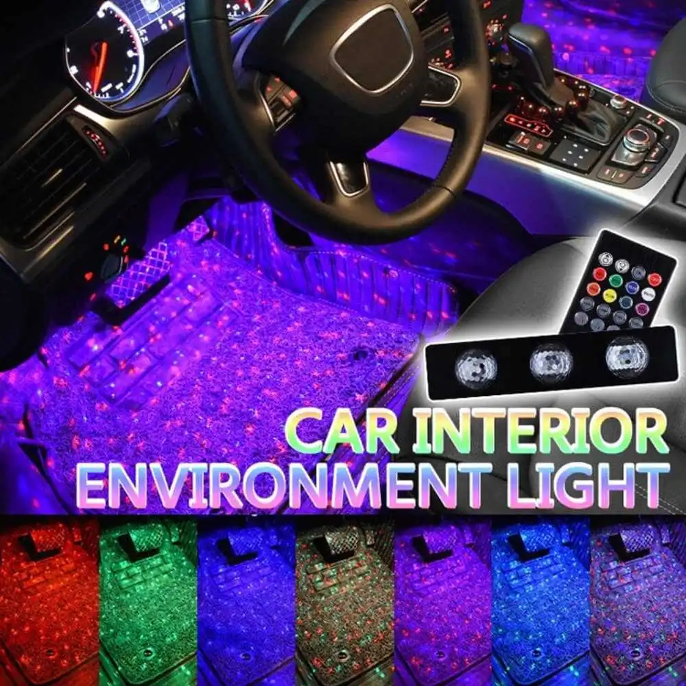 As luzes da atmosfera no carro um arrasta quatro modificados com luzes decorativas led coloridas ativadas por voz remota