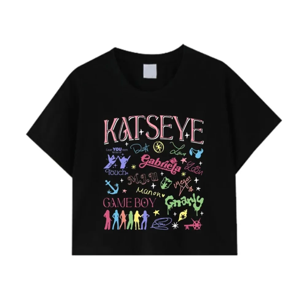 Kpop Girl Group Katseye Crop Top Casual T-Shirts Damen Korean Ulzzang Katseye Cropped T-Shirt Geschenke Damen Y2K Kleidung – Detail 5