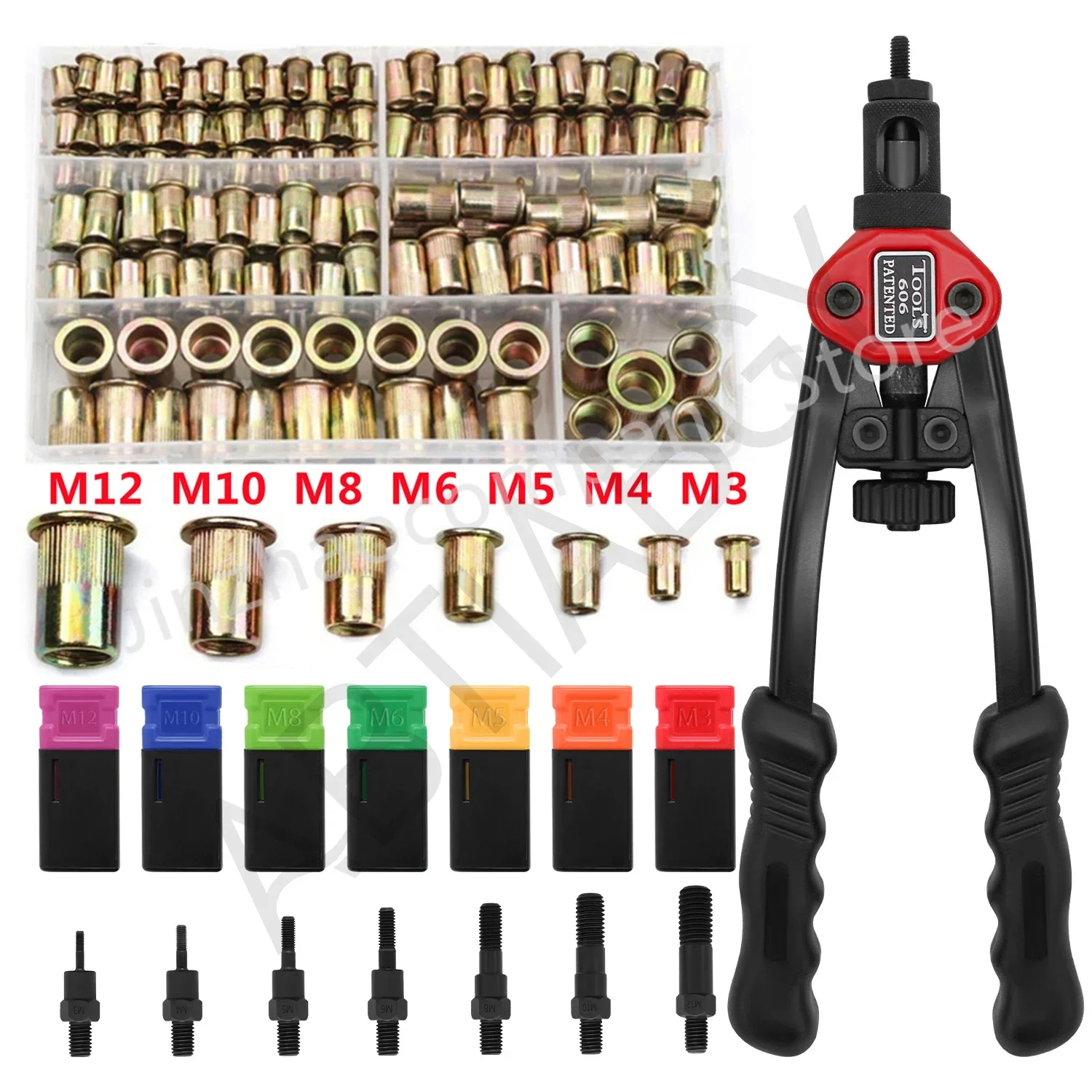 90/220/300PCS Rivet Nut Box M3 M4 M5 M6 M8 M10 M12 Flat Head Rivet Nuts Rivnut Set Assortment Kit Carbon Steel Rivet Tool