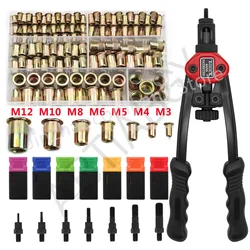 90/220/300PCS Rivet Nut Box M3 M4 M5 M6 M8 M10 M12 Flat Head Rivet Nuts Rivnut Set Assortment Kit Carbon Steel Rivet Tool