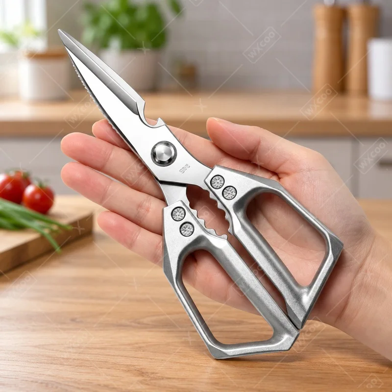 WXCOO Multi-functional Stainless Steel Kitchen Scissors BBQ Tongs Set Special Shears for Cutting Chicken Fish