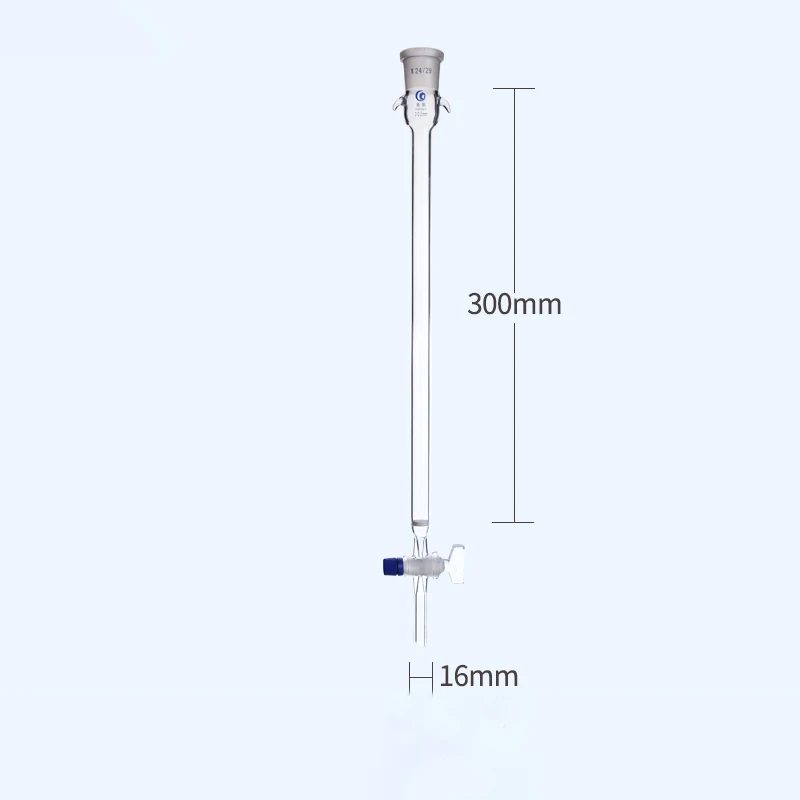 Columna de cromatografía de núcleo de arena de vidrio, diámetro de laboratorio, 24 #, pistón de vidrio, 16mm, 22mm, 30mm, 40mm